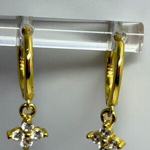 14k Yellow Gold filled Crystal Clover Drop Hoop Earrings for Women